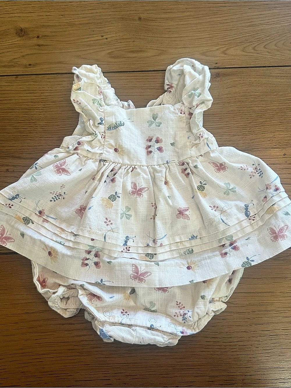 Janie and Jack Baby Butterfly Ruffle Romper White & Pink 3M